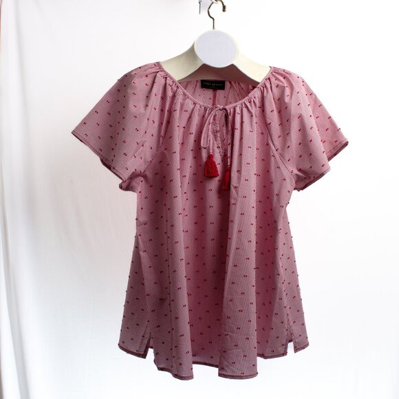 Lane Bryant 18/20 Pink & White Striped Peasant Blouse With Tassel Tie - Picture 1 of 8